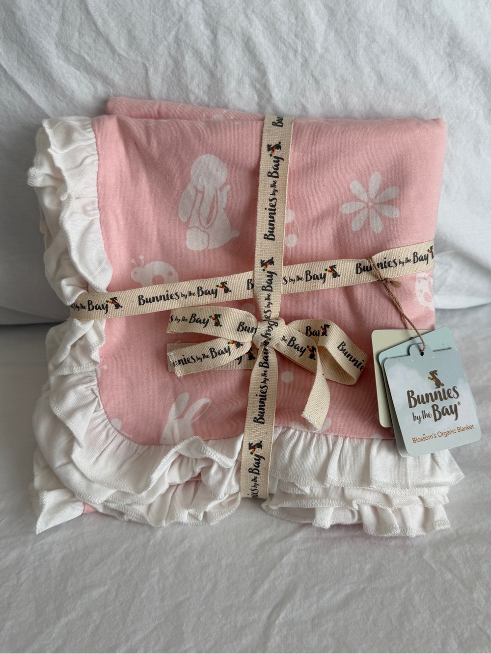 Bunnies By The Bay Blossom’s Organic Blanket Pink & White NWT